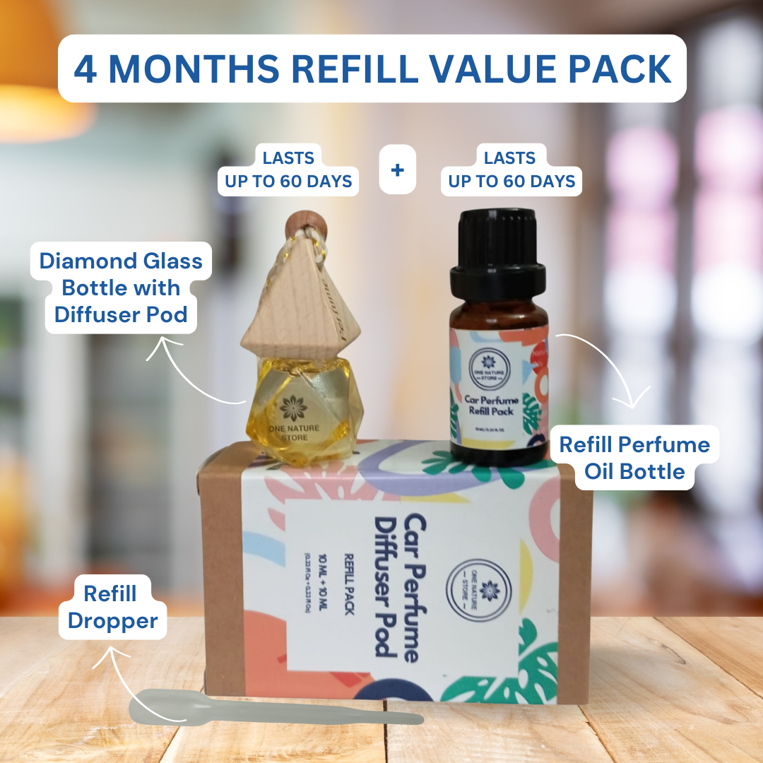 4 months refill value pack | contains 1 perfume diffuser bottle + 1 refill bottle | 10 ml + 10 ml